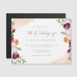 Invitation Magnétique Mariage botanique floral Burgundy Classy