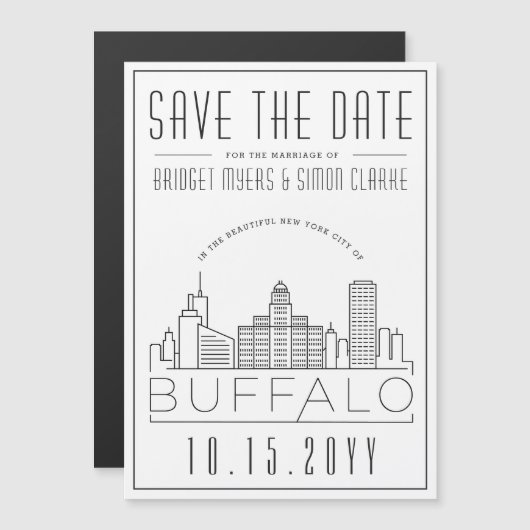 Invitation Magnétique Mariage Buffalo | Skyline stylisée Enregistrer la  (Devant / Derrière)