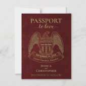 Invitation Magnétique Mariage Burgundy Red Passport Enregistrer la date (Recto)
