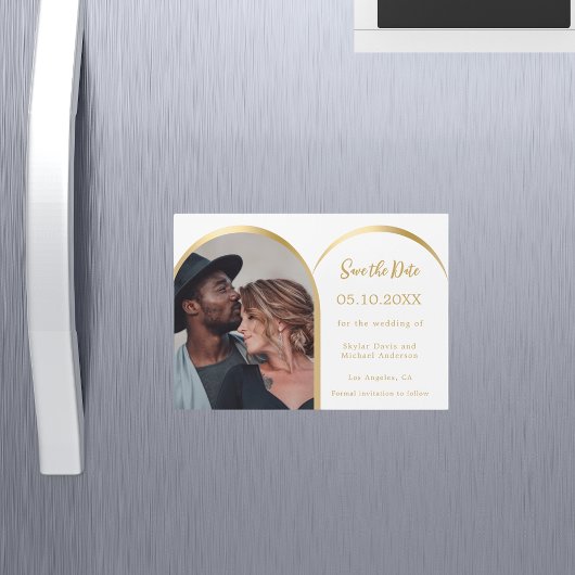 Invitation Magnétique Mariage d'arc photo en or blanc Enregistrer la car