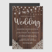 Invitation Magnétique Mariage de dentelle rustique en bois et cordes (Devant / Derrière)