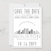 Invitation Magnétique Mariage de Houston | Skyline stylisée Enregistrer (Recto)