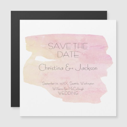 Invitation Magnétique Mariage de lavage simple rose et jaune (Devant / Derrière)