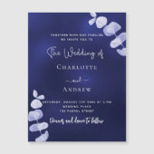 Invitation Magnétique Mariage de luxe à l'eucalyptus bleu marine (Devant)