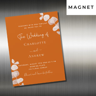 Invitation Magnétique Mariage de luxe à l'eucalyptus orange brûlé