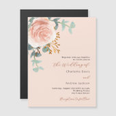 Invitation Magnétique Mariage de luxe aux fleurs de rose doré et verdure (Devant / Derrière)