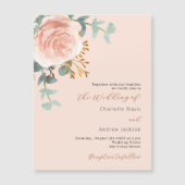 Invitation Magnétique Mariage de luxe aux fleurs de rose doré et verdure (Devant)