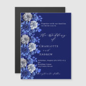 Invitation Magnétique Mariage de luxe de scénario florale bleu marine (Devant / Derrière)