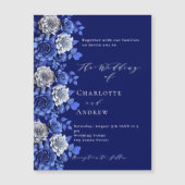 Invitation Magnétique Mariage de luxe de scénario florale bleu marine (Devant)