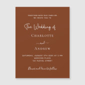 Invitation Magnétique Mariage de luxe de script de rouille orange brûlé (Devant)