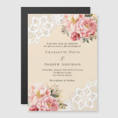 Invitation Magnétique Mariage de luxe en dentelle rose beige (Devant / Derrière)