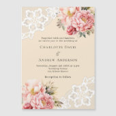 Invitation Magnétique Mariage de luxe en dentelle rose beige (Devant)
