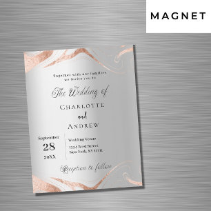 Invitation Magnétique Mariage de luxe en marbre d'or rose argent