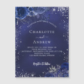 Invitation Magnétique Mariage de luxe floral bleu marine (Devant)