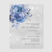 Invitation Magnétique Mariage de luxe florale bleu argent (Devant)