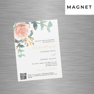 Invitation Magnétique mariage de luxe rose or fleurie QR RSVP