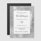 Invitation Magnétique Mariage de luxe Silver blanc moderne et élégant (Devant / Derrière)