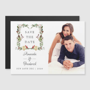 Invitation Magnétique Mariage de Noël en forêt hivernale, date à retenir