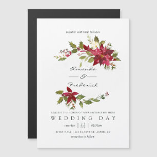 Invitation Magnétique Mariage de Noël Floral Aquarelle Bourgogne
