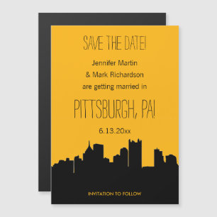 Invitation Magnétique Mariage de Pittsburgh noir et or Sauvez la date