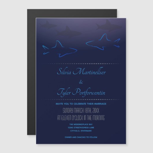 Invitation Magnétique Mariage de requin bleu (Devant / Derrière)