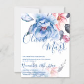 Invitation Magnétique Mariage de script Floral Aquarelle Bleue (Recto)