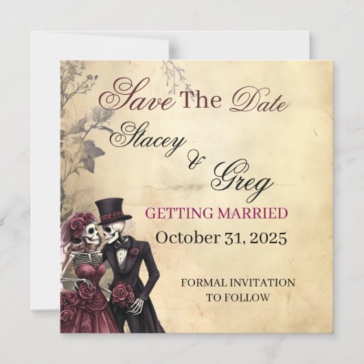 Invitation Magnétique Mariage de squelette gothique rustique (Recto)