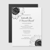 Invitation Magnétique Mariage de tournesols noir et blanc (Devant / Derrière)