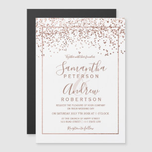 Invitation Magnétique mariage de typographie blanche confetti d'or rose