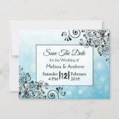 Invitation Magnétique Mariage décoratif bleu et noir Sauvez les dates (Recto)