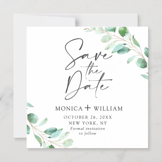 Invitation Magnétique Mariage d'Eucalyptus à l'aquarelle simple (Recto)