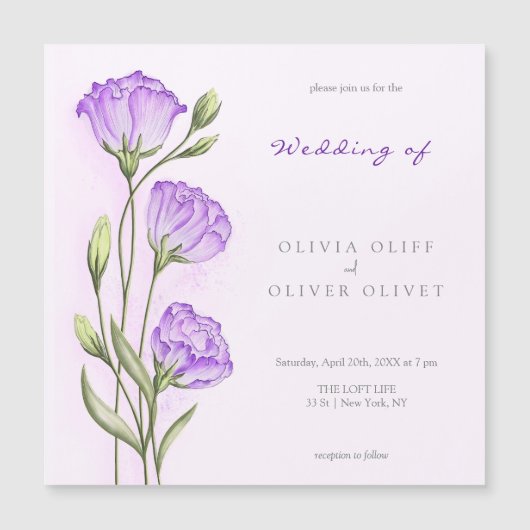 Invitation Magnétique Mariage d'Eustomas pourpre (Devant)