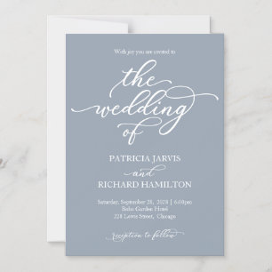 Invitation Magnétique Mariage élégant calligraphié bleu poussiéreux