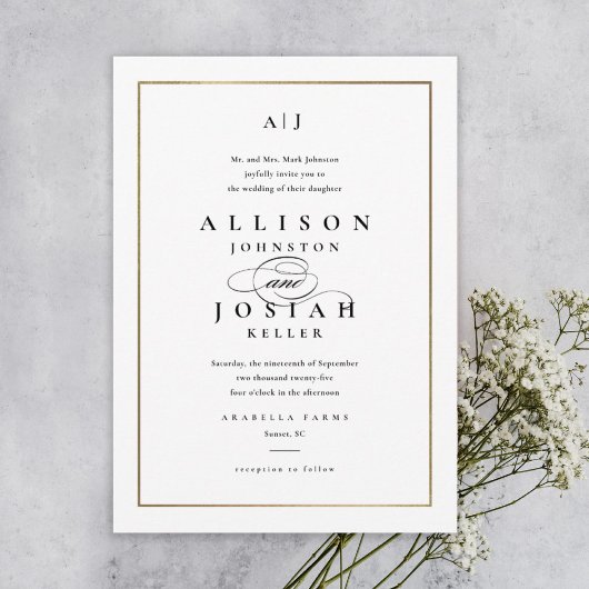Invitation Magnétique Mariage Élégant Monogramme Or