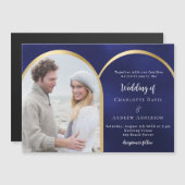 Invitation Magnétique Mariage en or bleu marine (Devant / Derrière)