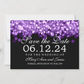 Invitation Magnétique Mariage Enregistrer La Date Lumières Violet (Recto)