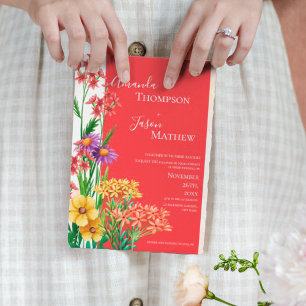 Invitation Magnétique Mariage Fleur sauvage jaune clair orange violet