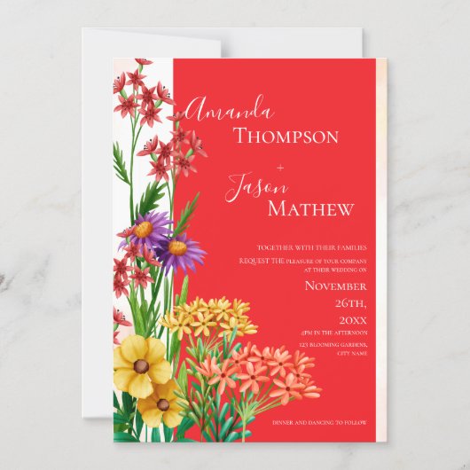 Invitation Magnétique Mariage Fleur sauvage jaune clair orange violet (Recto)