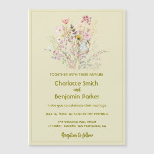 Invitation Magnétique Mariage fleuri fleur sauvage simple or