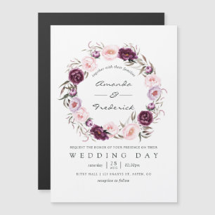 Invitation Magnétique Mariage Fleuris Velours Profond
