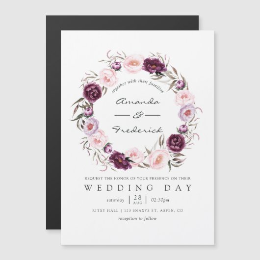 Invitation Magnétique Mariage Fleuris Velours Profond (Devant / Derrière)
