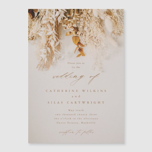 Invitation Magnétique Mariage Fleurs d'Automne Bohème (Devant)