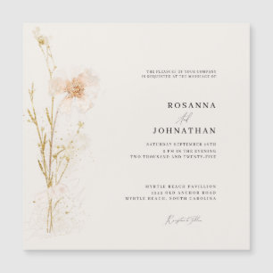 Invitation Magnétique Mariage Fleurs Pressées Or Romantique & Blush