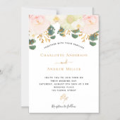 Invitation Magnétique Mariage floral blanc rose or vert (Recto)