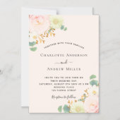 Invitation Magnétique Mariage floral blanc rose verdure (Recto)