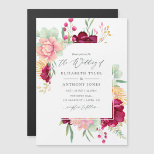 Invitation Magnétique Mariage floral de Bourgogne et de Blush