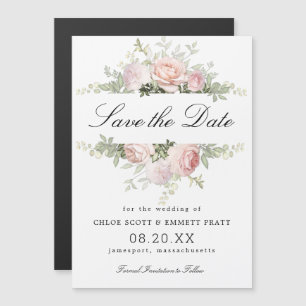 Invitation Magnétique Mariage floral rose et blanc Enregistrer la date