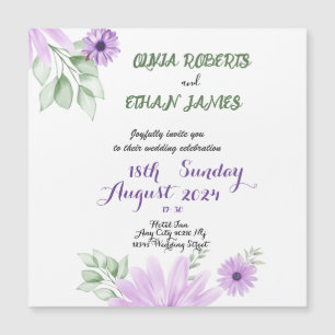 Invitation Magnétique Mariage floral violet couleur aquarelle personnali