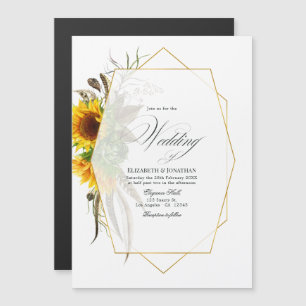 Invitation Magnétique Mariage Géométrique au Tournesol Rustique