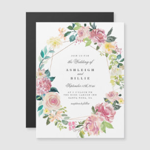 Invitation Magnétique Mariage géométrique Chic Watercolor Floral Wreath